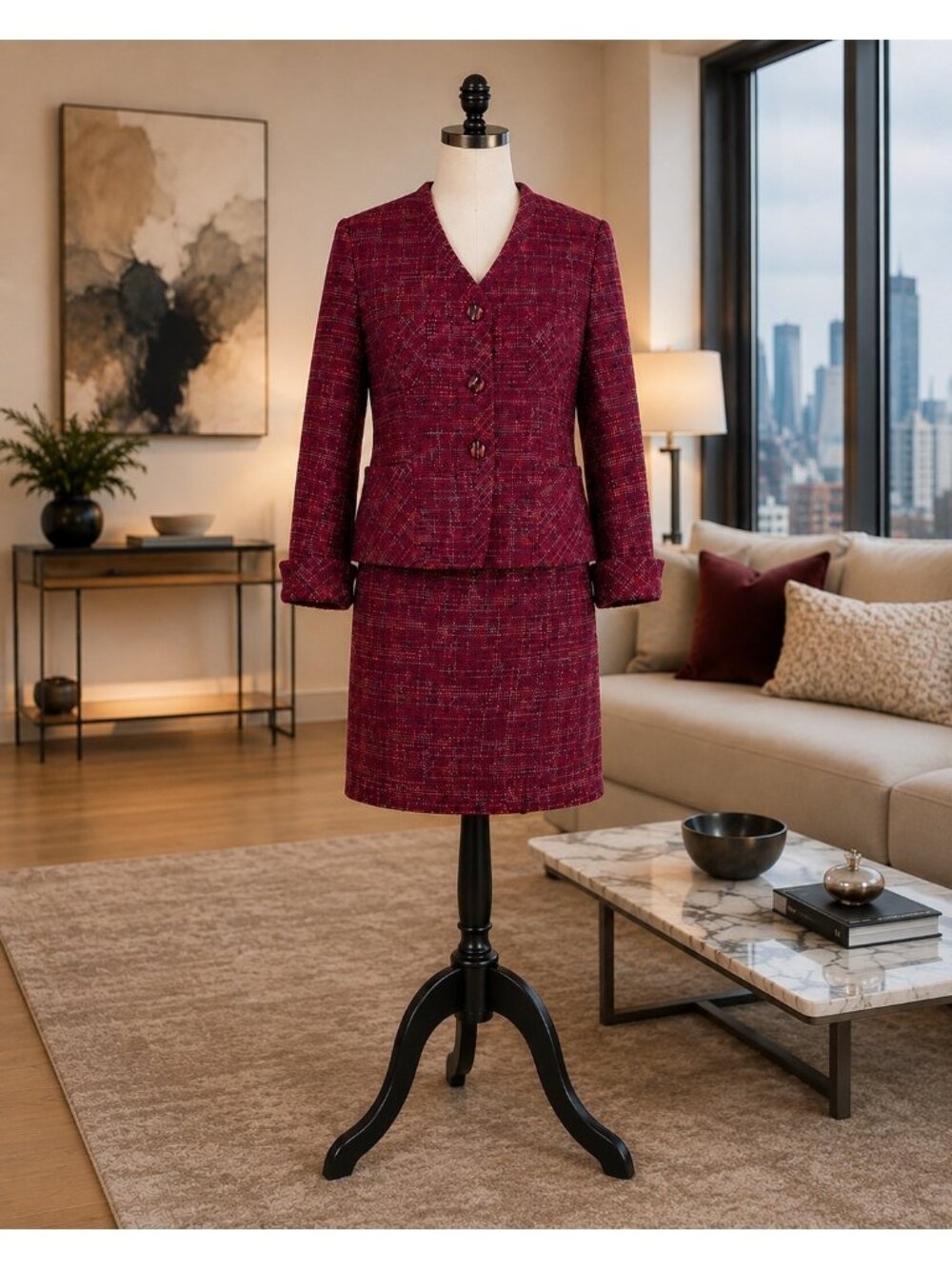 Pendleton Womens Vintage Y2K Wool Mohair Plaid Skirt Suit Size 10/12 Magenta